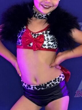 Leopard Print Dance Set with Red Bow